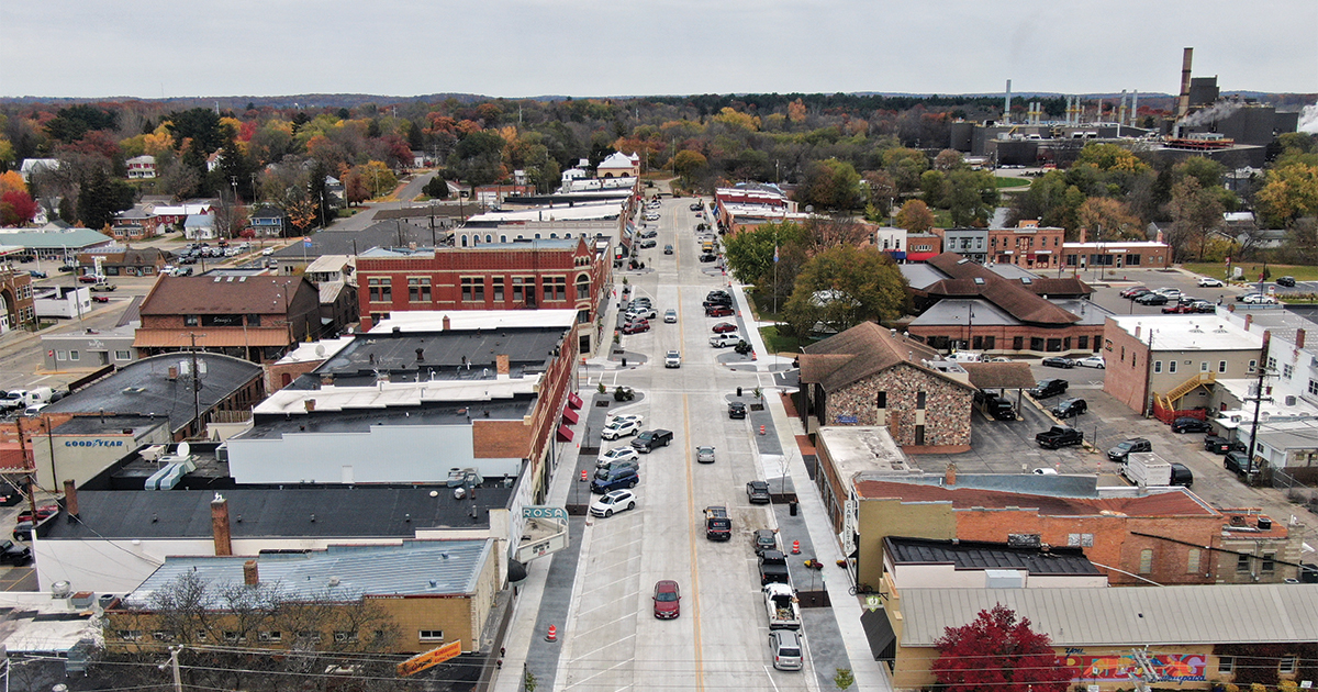 Waupaca recently completed a downtown roadwork project. It included new streets and sidewalks as well as adding lighting, benches and flower pots.