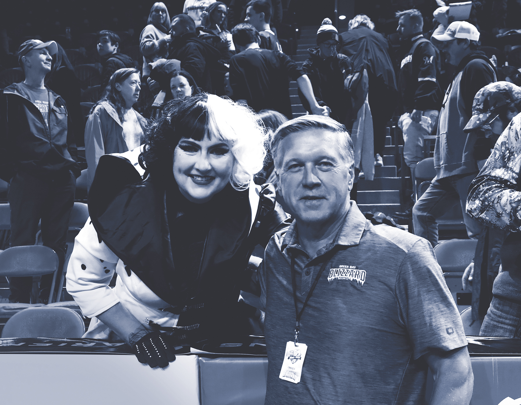 Kathy Treankler can often be seen dressed in full costume and celebrating themes at Green Bay Blizzard games, while her husband Larry is more focused on the Xs and Os of gameday.