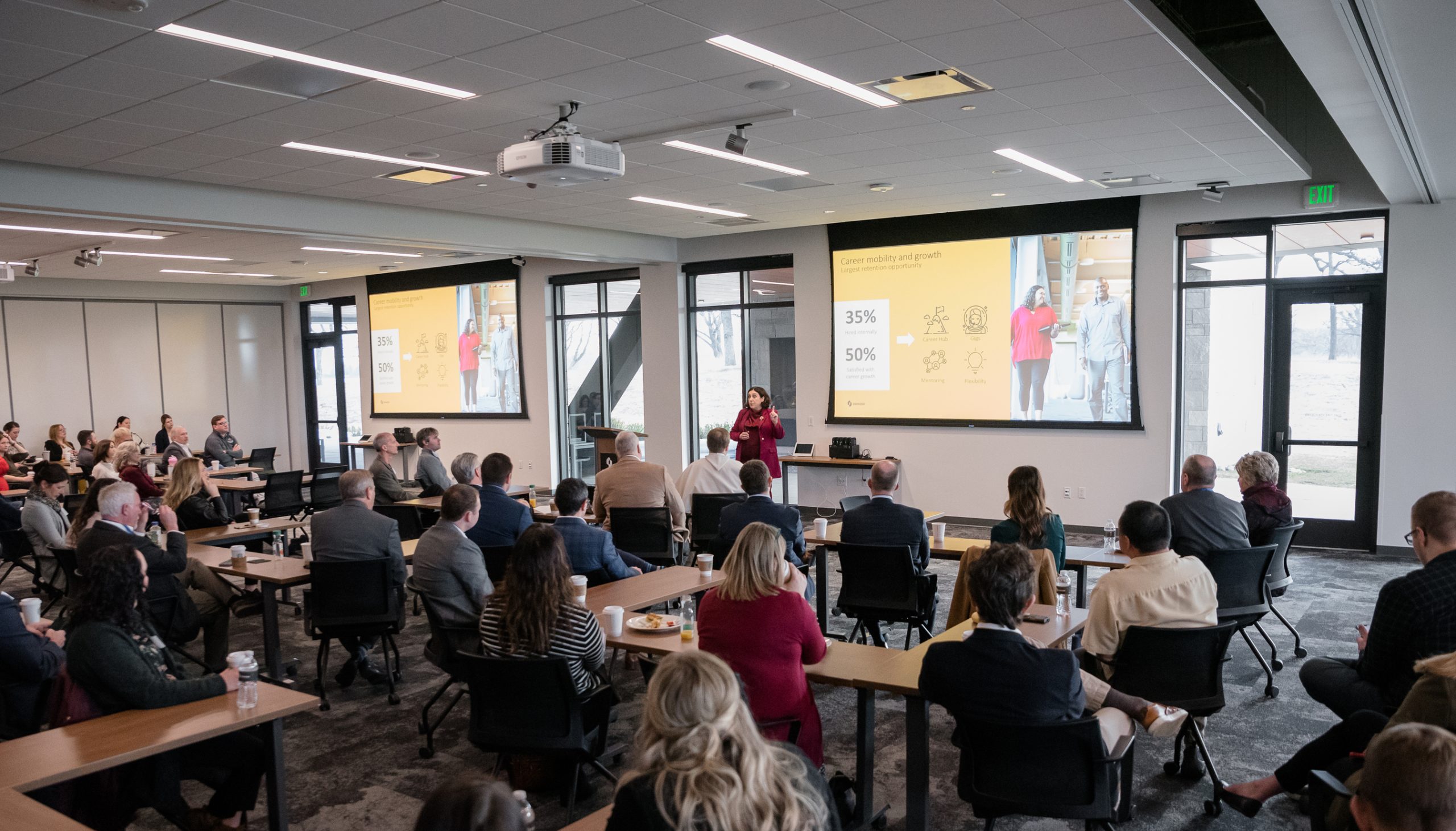 Emma McTague of Oshkosh Corporation presents during the 2022-23 season.