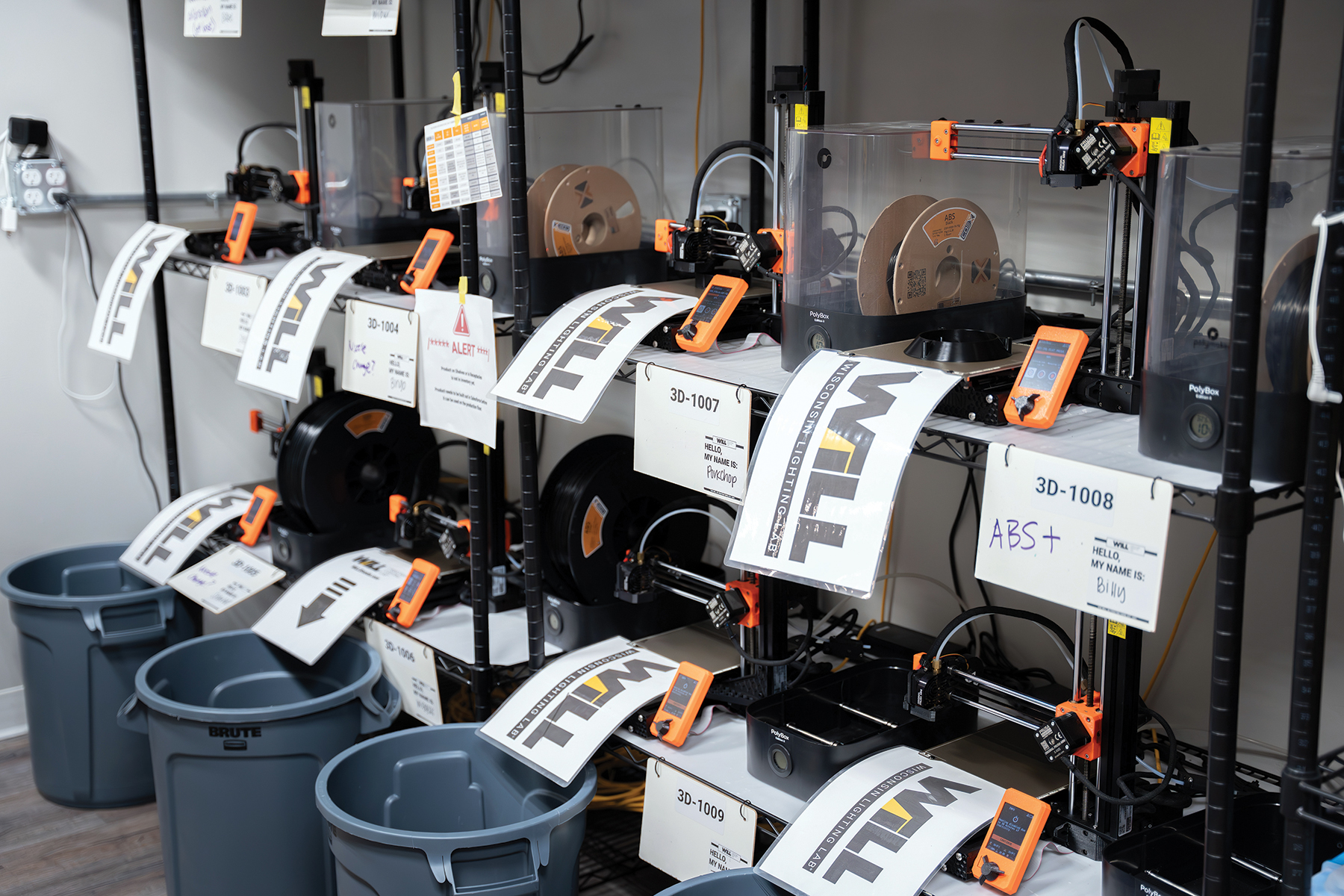 Tyler Oestreich, vice president and co-founder of Wisconsin Lighting Lab, says the company’s 3D printing farm has been successfully creating prototypes and parts for the Fond du Lac‑based manufacturer for more than five years.