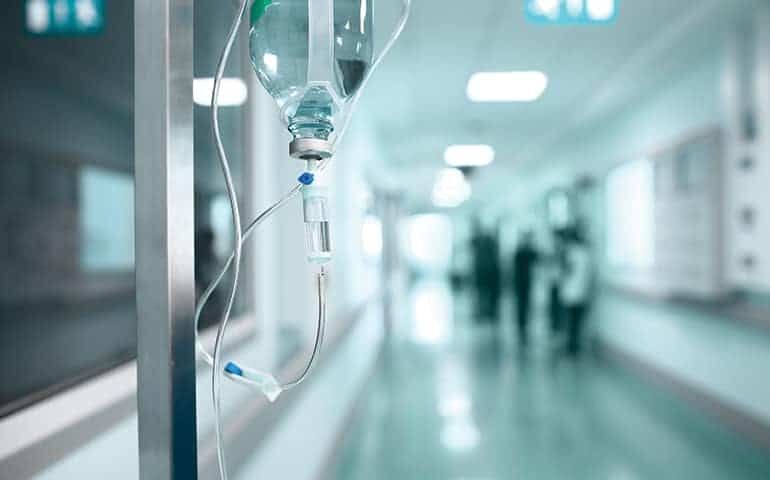 Drip on the background a hospital corridor concept