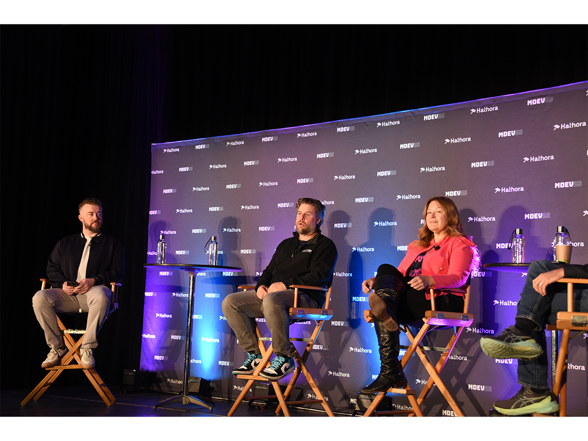 (L-R): Midwest Games CEO Ben Kvalo moderates an MDEV panel with Joey Frayne, WEDC technology investment director, and Jennifer Javornik, chief partnerships officer for Filament Games, who shared information on relevant legislation and incentives available to video game companies.