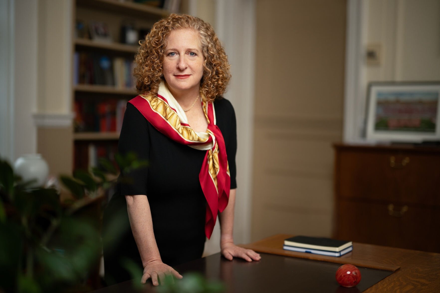 Jennifer Mnookin at her desk in Bascom Hall in August 2025.