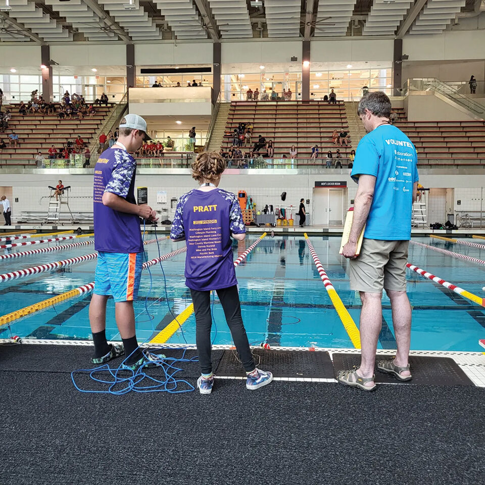 Washington Island students Magnus Purinton and Julia Pratt serve as drivers for their team’s ROV, Dory, in the mission and obstacle courses at the 2022 International SeaPerch Challenge at the University of Maryland. The team, coached by Miranda Dahlke, finished 14th overall.