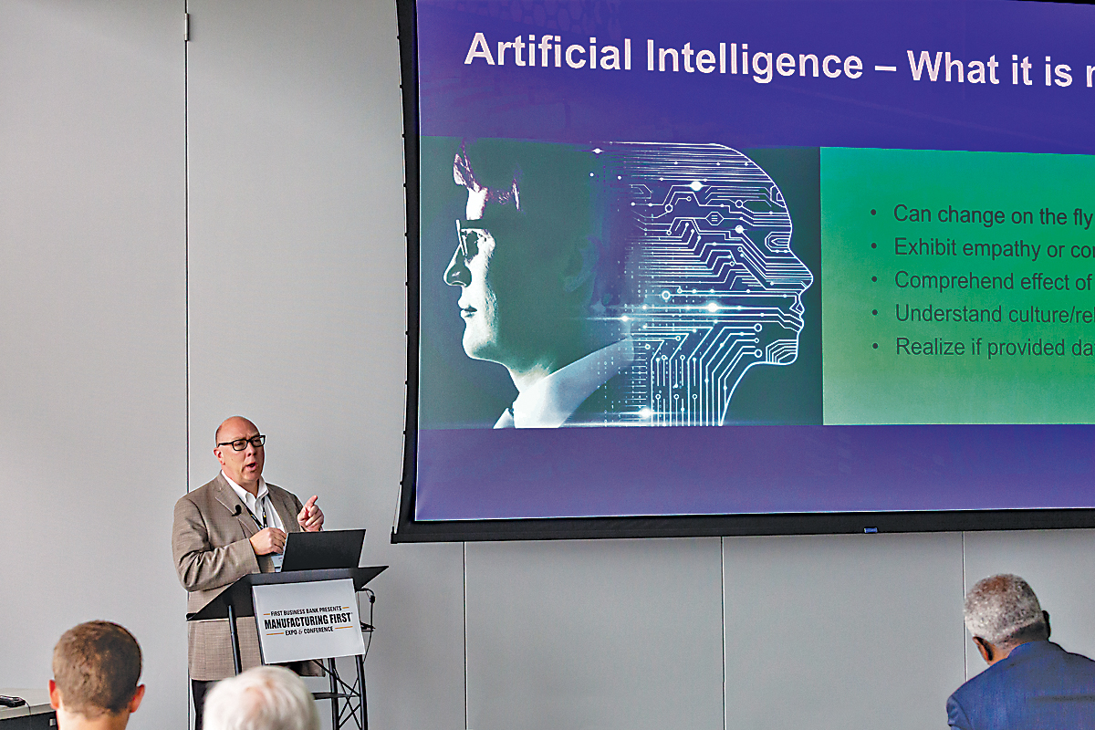 John Kehoe of ark data centers presents a breakout session on AI at the 2023 Manufacturing First Expo & Conference. He will return this year to present further insights on AI in manufacturing.