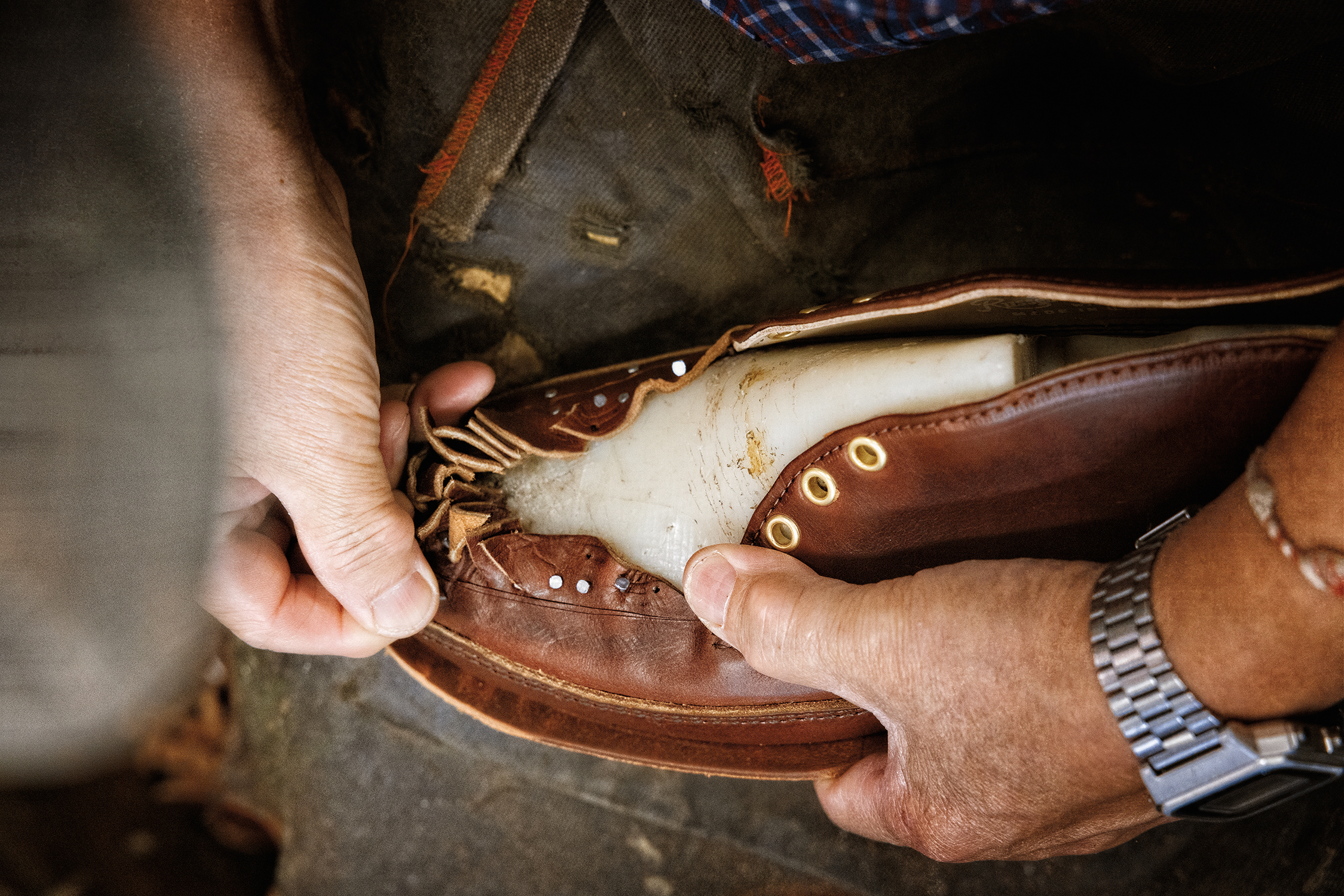 Every pair of Russell Moccasins is built in true moccasin construction. The boot or shoe will mold itself to the exact shape of the wearer's foot, allowing the bones of the foot and toes to move freely and more naturally.