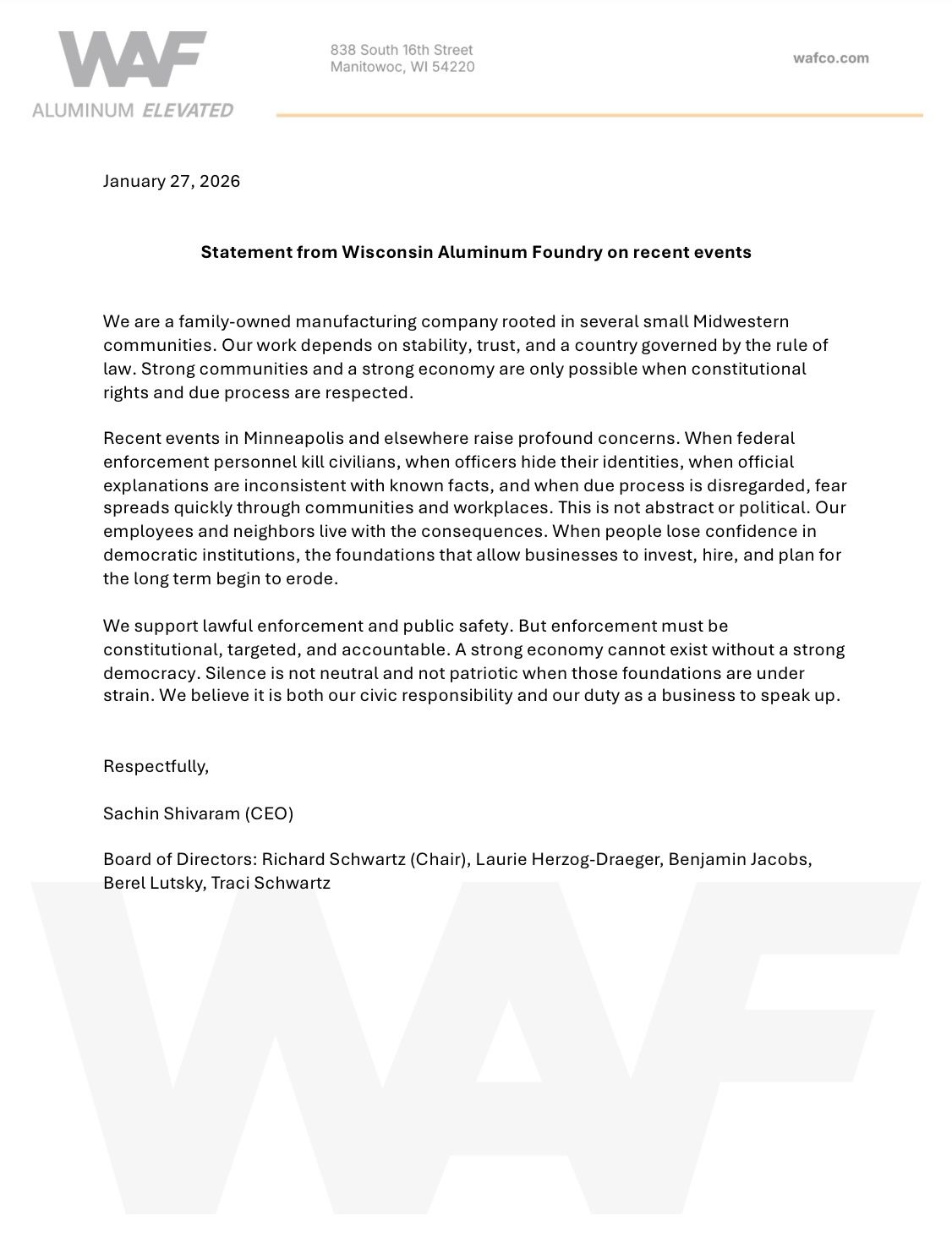 WAF statement on immigration enforcement