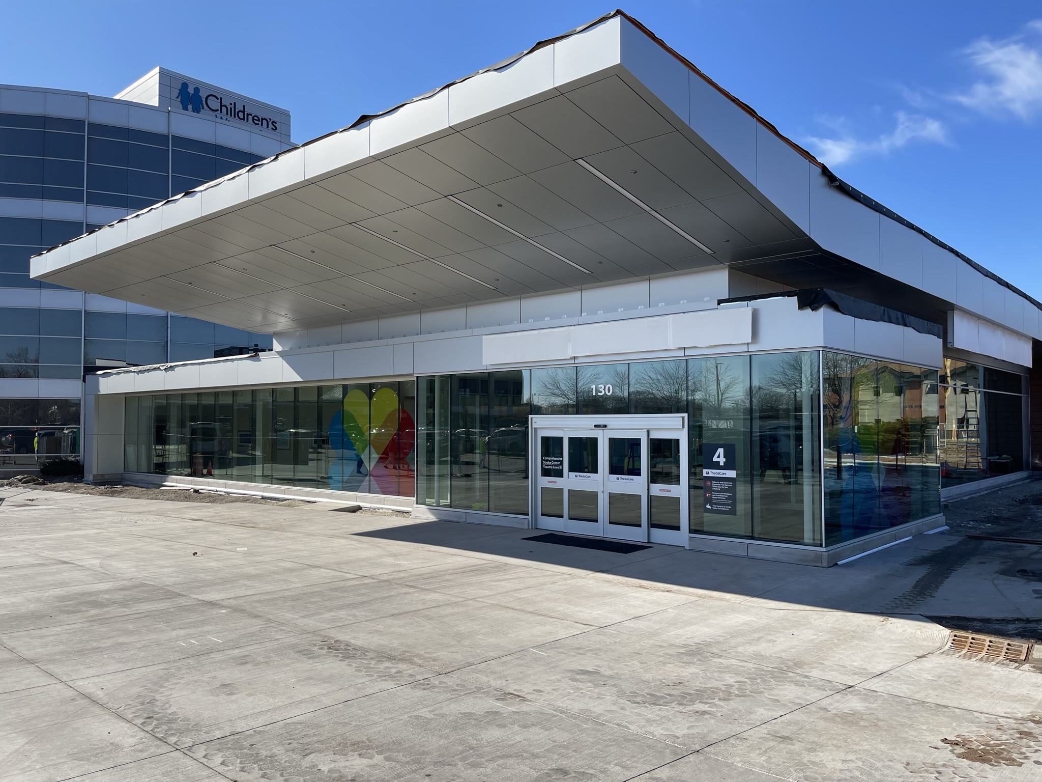 The entrance to the new Emergency Department at ThedaCare in Neenah opened in March 2023.