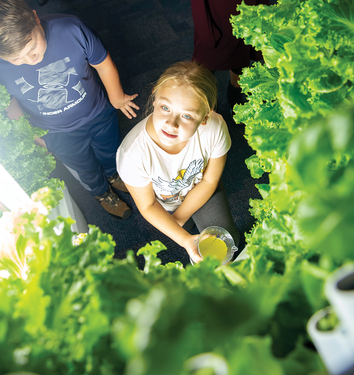 Nicolet Elementary School students in Menasha grow their own greens using Fork Farms’ Flex Farm vertical hydroponic growing systems.