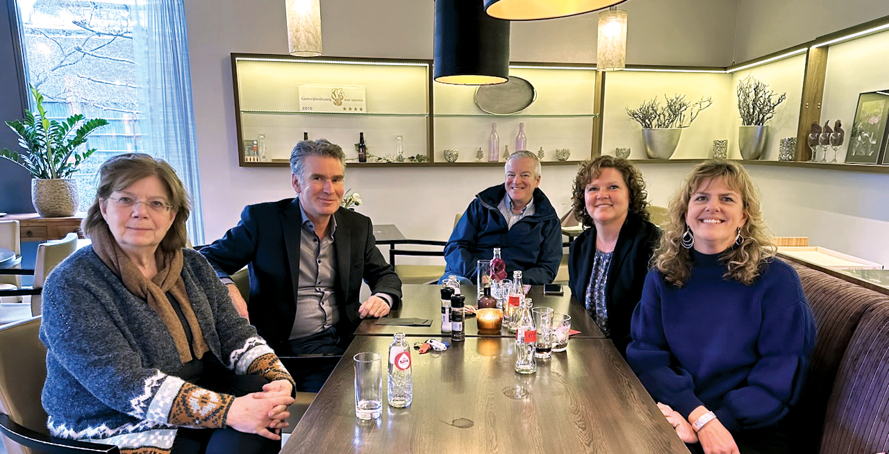 Jannette Spiering (far left) and Eloy van Hal welcomed Dementia Innovations’ Chuck Butler, Michelle LeMahieu and Mary Pitsch for a tour of their groundbreaking dementia care neighborhood in Amsterdam, The Hogeweyk.