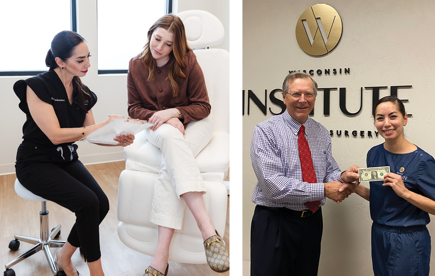 Left: With both a clinic and surgery center, the Appleton facility allows Sauerhammer to see patients and perform surgeries under one roof.Right: Plastic surgeon Dan Dale sold his practice to Sauerhammer for $1 which laid the foundation for Wisconsin Institute of Plastic Surgery.