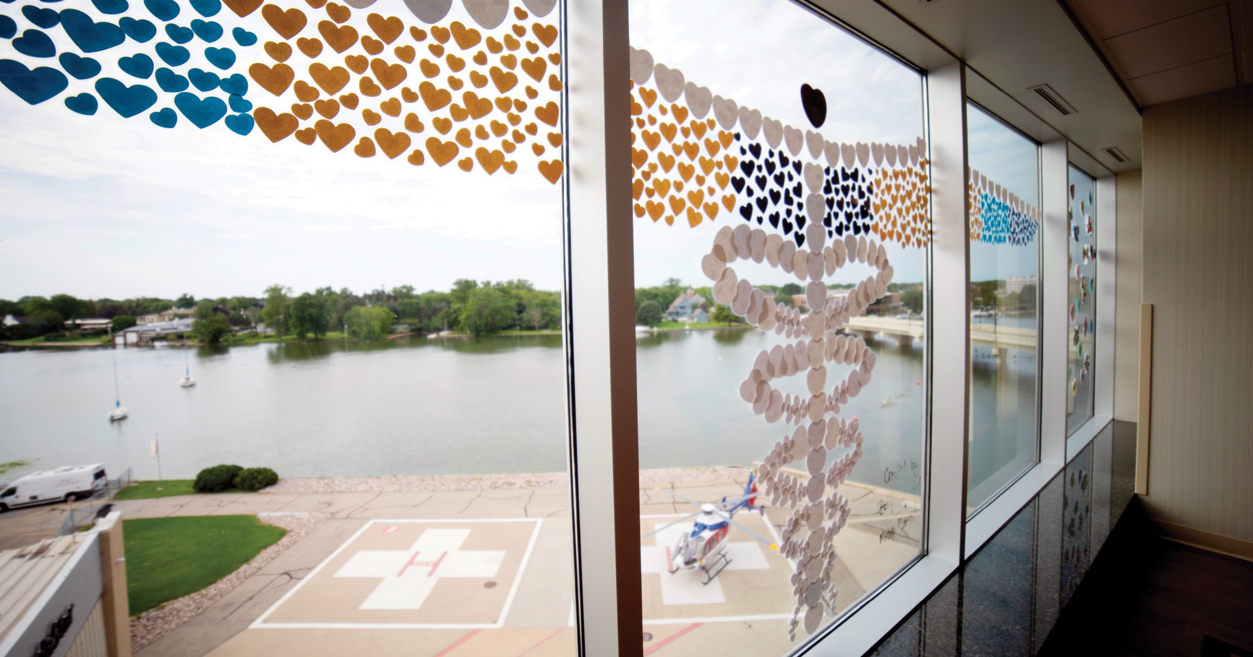 Handmade hearts in the window overlooking the ThedaStar helipad at ThedaCare Regional Medical Center-Neenah are just one sign of support for health care employees during the pandemic.