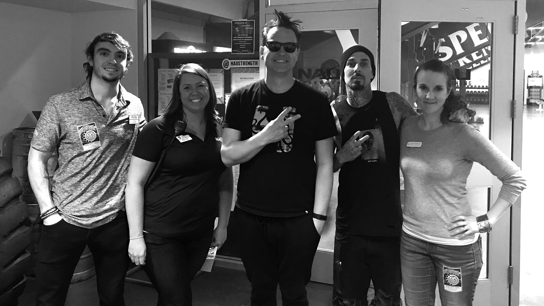 Jolene (right) with members of Blink-182 at Northern Arizona University, where they performed a free show in 2017.