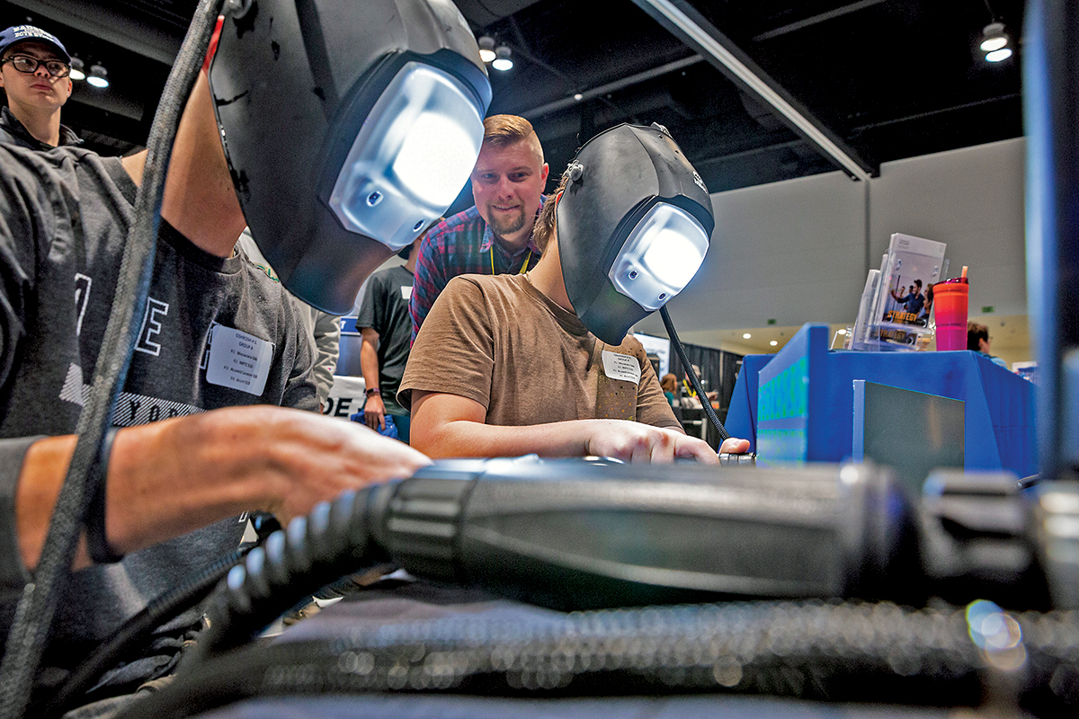 Welding was among the activities in which high school students were invited to participate the morning of Oct. 26 on the Manufacturing First expo floor.