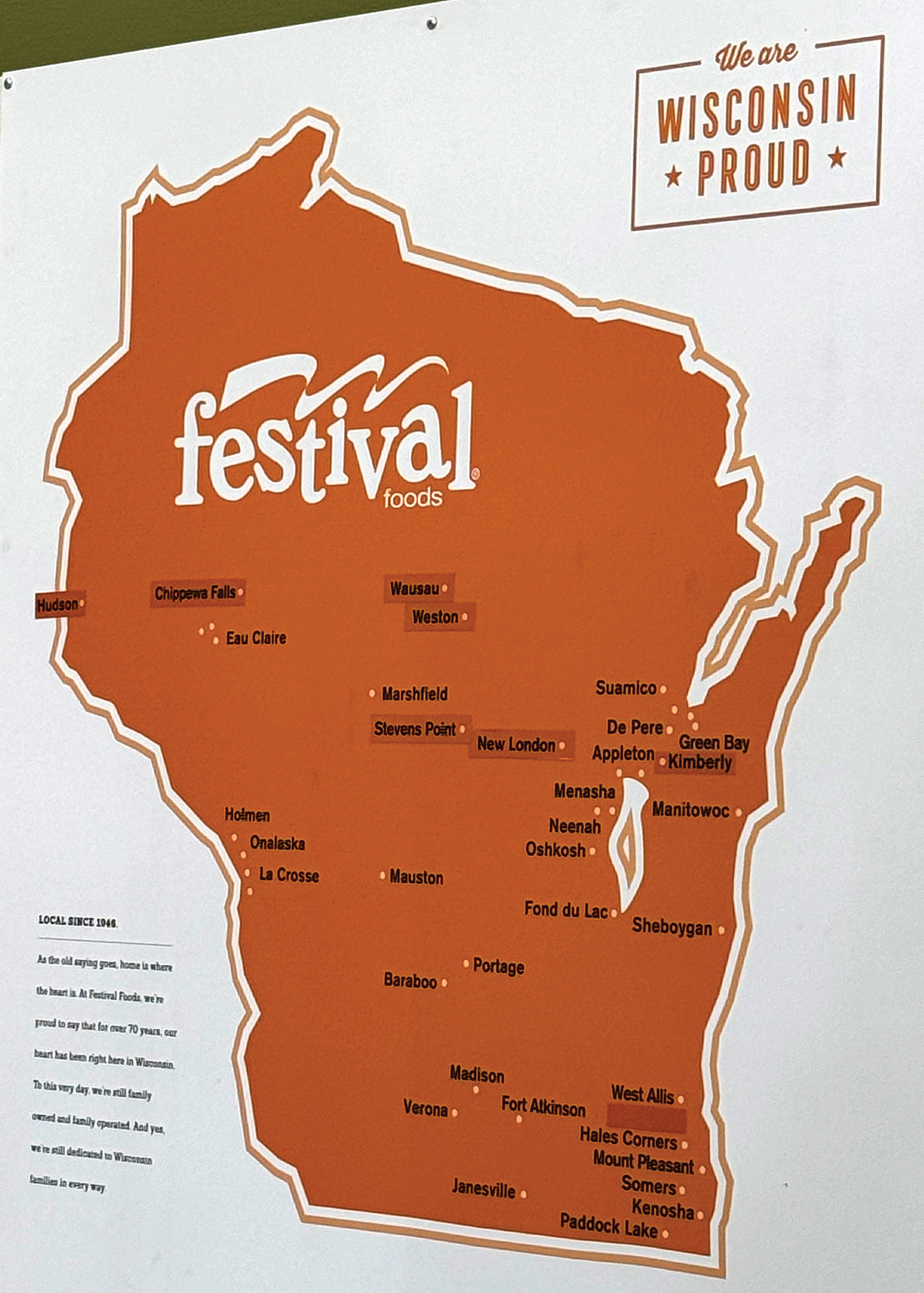 De Pere-based Festival Foods operates nine Hometown Grocers, Inc. and 43 Festival Foods stores in Wisconsin.