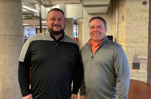 Ben Schill, left, and Nick Skeen at their new industrial office location on Broadway Street.
