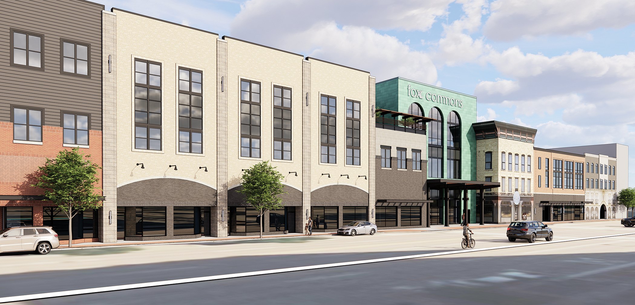 The Fox Commons Development will reinvigorate the former City Center Mall with a new façade, while incorporating Lawrence student housing, Mosaic Health and retail outlets.