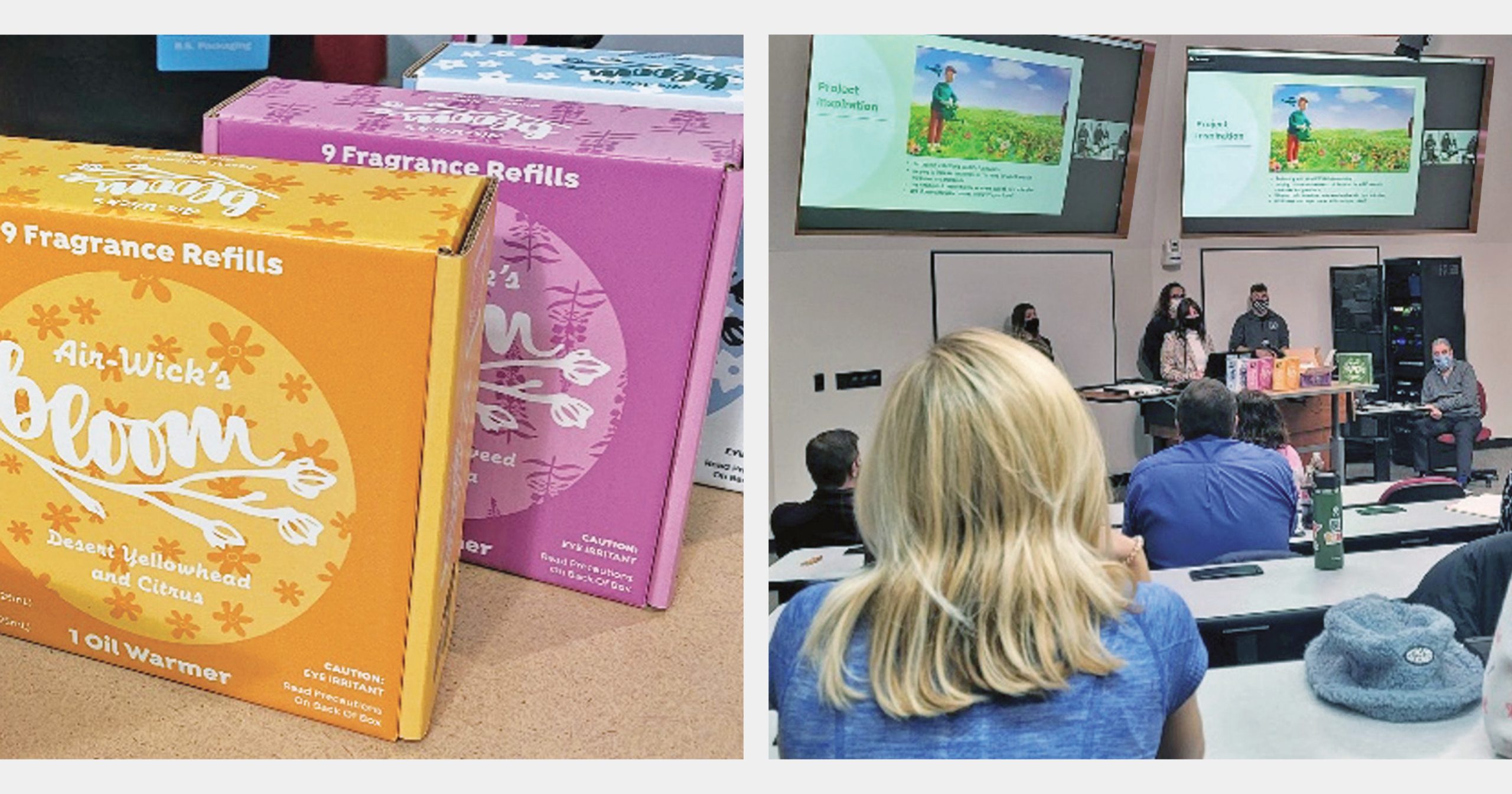 Examples of the fall semester work at UW-Stout. Presentations were given to fellow students, faculty, and Great Northern and Reckitt representatives.