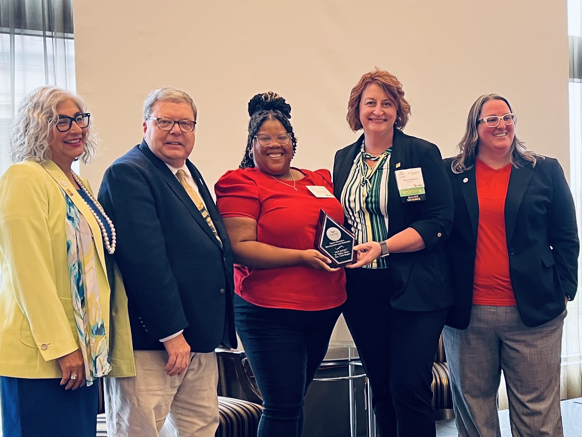 From left are Mary Perry, WEDA; Wisconsin State Rep. Patrick Snyder, Assembly District 85; Laura Jones, African Heritage Inc.; Rebecca Deschane, New North; and Melissa Hunt, WEDA Board Vice Chair.