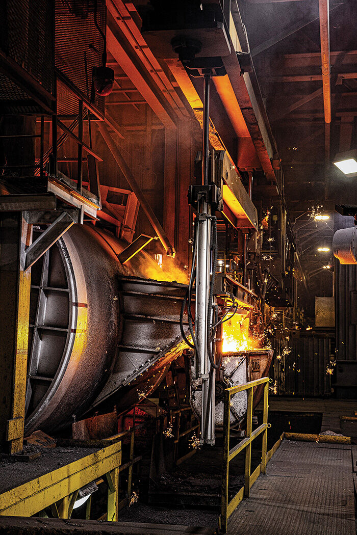 Waupaca Foundry’s 120-ton furnace helps deliver iron to the molding lines for iron casting production.