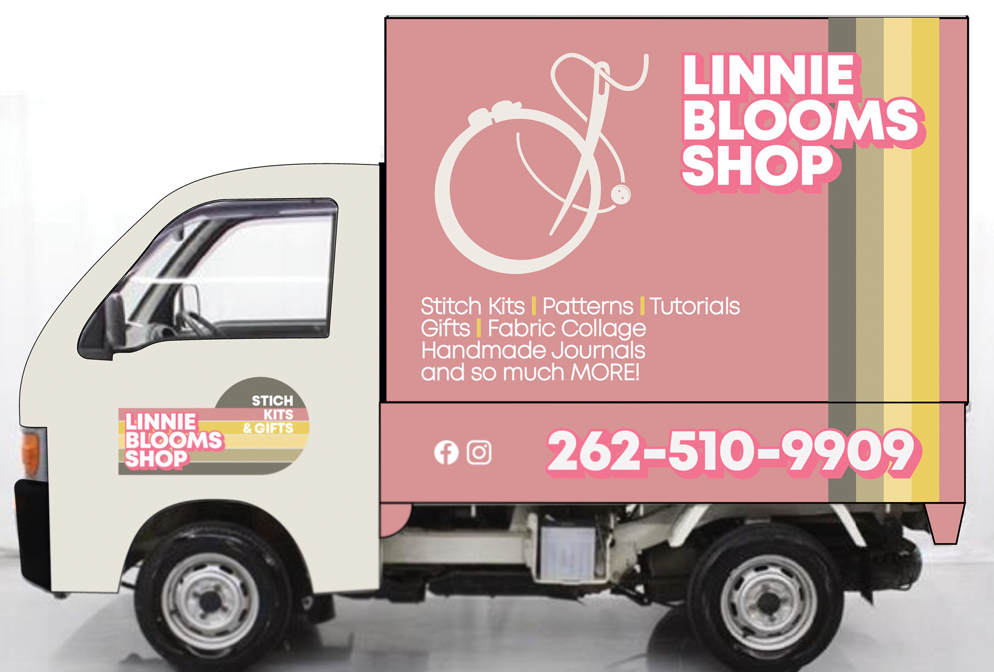 Linda Barutha’s mobile Linnie Blooms Shop will travel the state and offer trunk shows, classes and kits with fabric collage and hand-stitching projects.