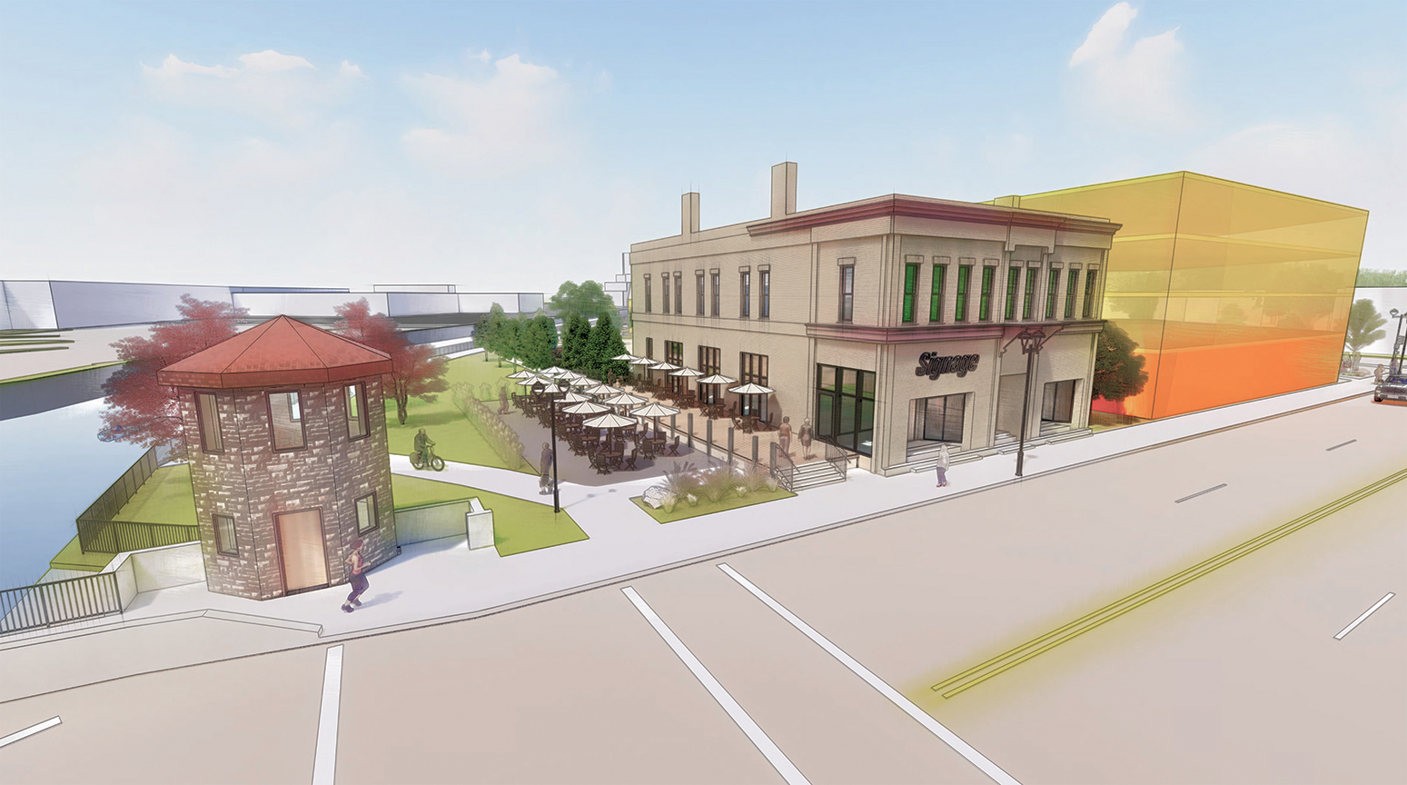 Menasha Water Street and City Hall District concept