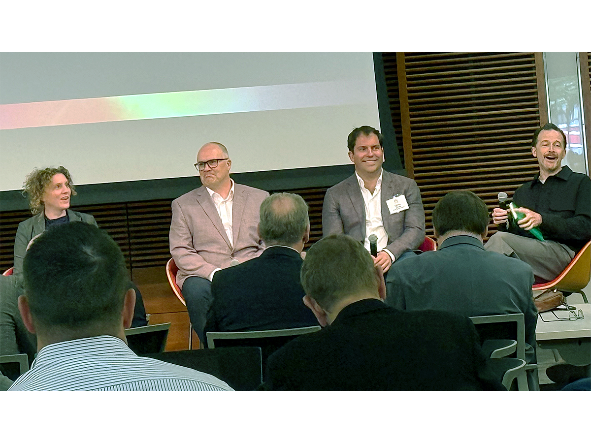 (From left) Steffi Diem, Kieran Furlong and Chris Good discussed the importance of building a Great Lakes fusion supply chain in a panel moderated by Tim De Chant (right).