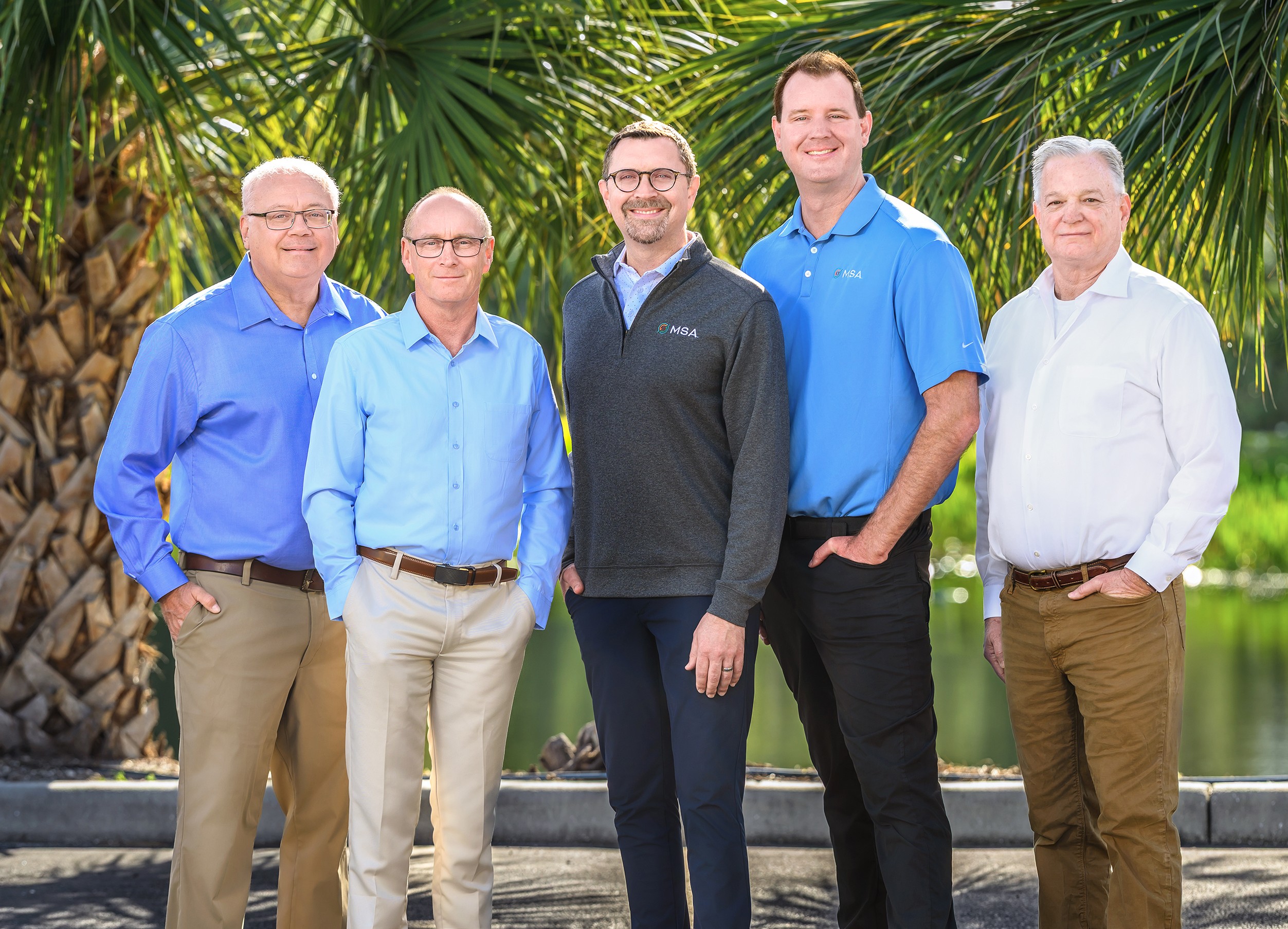 MSA has acquired ME3. From left are Bryan Zapf (ME3), Sidney Pritchard (ME3), Nick Wagner (MSA), Jason Testin (MSA), and K.C. Clem (ME3).