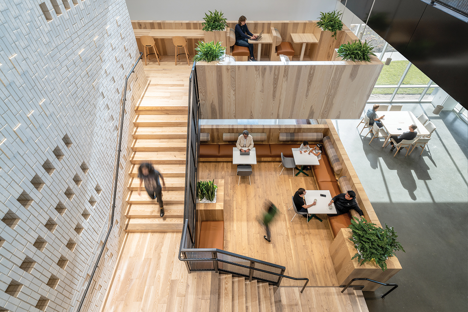 Urban Evolutions supplied 40,000 square feet of veneered urban ash paneling for walls and ceiling baffles at LinkedIn’s Omaha office, a project that received a 2025 AIA Interior Architecture Award.